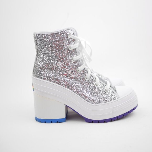 Converse All Star Women's 6 Silver Glitter Hi Top Sneakers Platform Shoes PRIDE - Picture 4 of 14